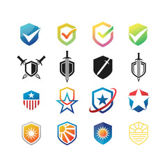 Set of company branding designs, shield protection concept icons isolated on white background