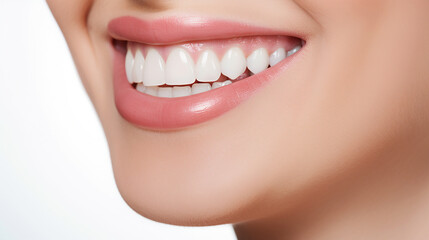 Close-up of healthy white teeth of a happy woman. Dental care concepts