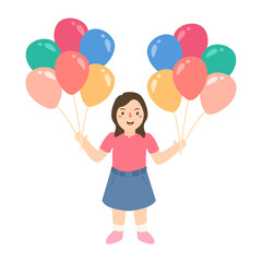 good mood hold many air balloons birthday celebration