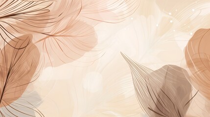 Calming light brown and beige background with abstract natural leaves. Aesthetic minimalism design, offering a soothing and tranquil ambiance. Wallpaper for those who appreciate nature elegance.