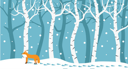 Fox in a Winter Forest. Nature and wildlife concept vector
