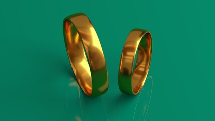 3D Render Gold Wedding Rings for Men and Women