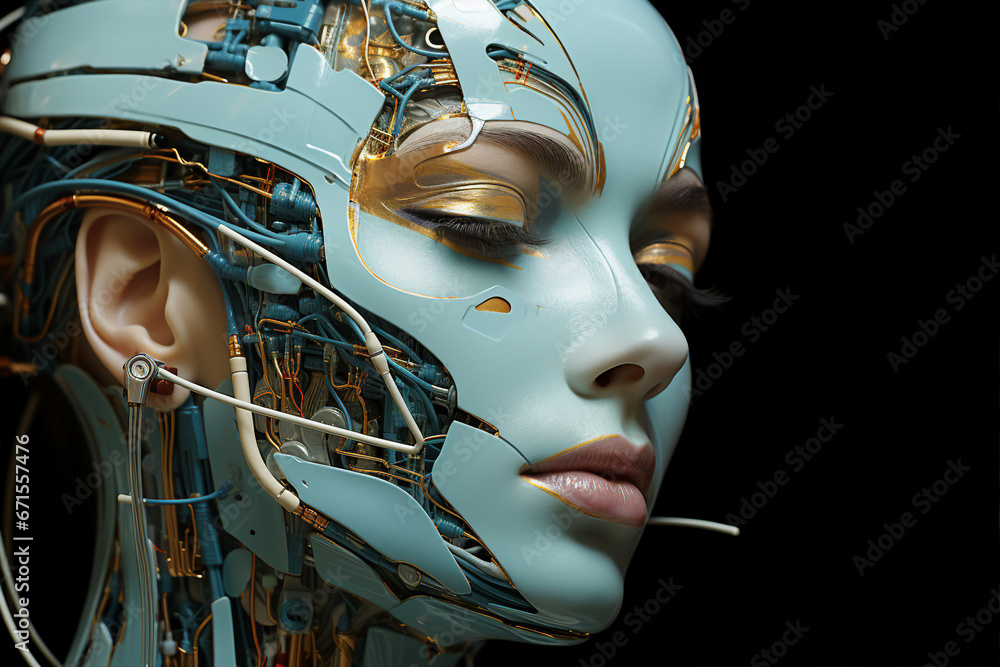 Poster generative ai picture of beautiful robotic human android future 3d robot invention
