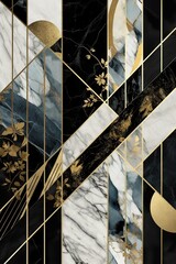 Fond art déco abstrait, motif géométrique minimaliste, incrustation de mosaïque moderne, texture d'agate de marbre et d'or. IA générative, IA
