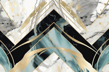 Fond art d&eacute;co abstrait, motif g&eacute;om&eacute;trique minimaliste, incrustation de mosa&iuml;que moderne, texture d'agate de marbre et d'or. IA g&eacute;n&eacute;rative, IA