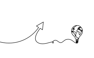 Abstract continuous lines arrows with light bulb drawing on white as background. Vector