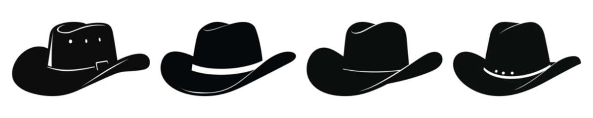 Set of Cowboy Hat Black Color Vector Clipart
