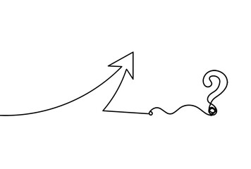 Abstract continuous lines arrows with question mark drawing on white as background