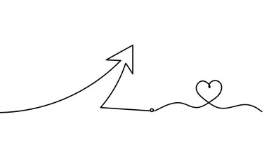 Abstract continuous lines arrows with heart drawing on white as background. Vector