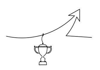 Abstract continuous lines arrows with trophy drawing on white as background. Vector