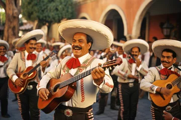 Fotobehang A Mexican mariachi singer adds to the festive atmosphere with a lively musical performance, showcasing the joy and style that define this cultural celebration © EdNurg