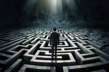 Businessman Navigating Labyrinth to Success - obrazy, fototapety, plakaty