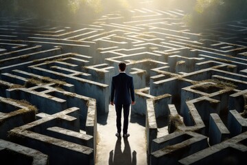 Businessman Navigating Labyrinth to Success