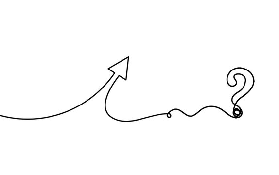 Abstract continuous lines arrows with question mark drawing on white as background