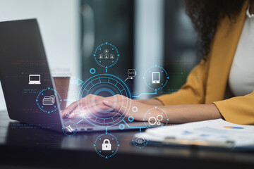 Person using smartphone, tablet  with SDK icon on virtual screen. SDK Software development kit programming language technology concept in office.