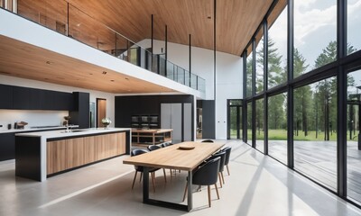 futuristic house with table, wood