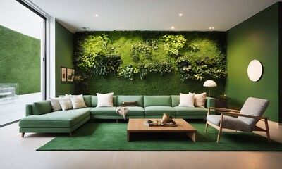 living room with utopian style and green wall