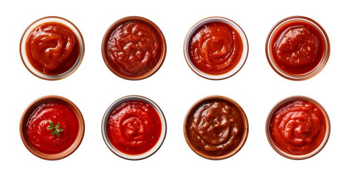 Collection of ketchup or sauce in a bowl isolated on a transparent background