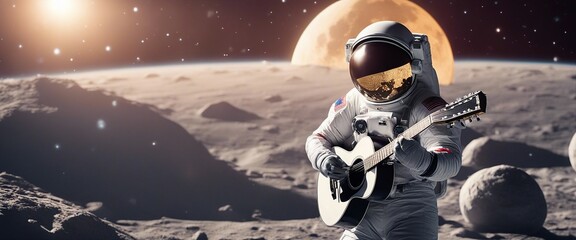 Astronaut playing guitar in space