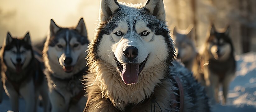 a pack of wolves in snow
