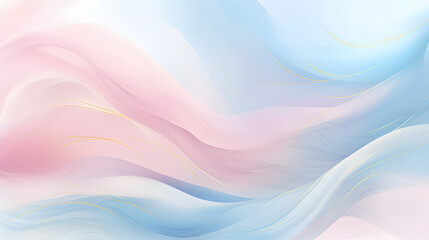 Abstract watercolor paint background illustration web design - Soft blue pink pastel color waves and gold lines. Generative AI.
