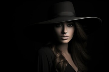 Studio shot of a young beautiful woman wearing a hat