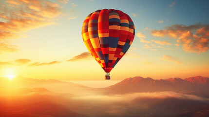 colorful hot air balloon flying. adventure and freedom