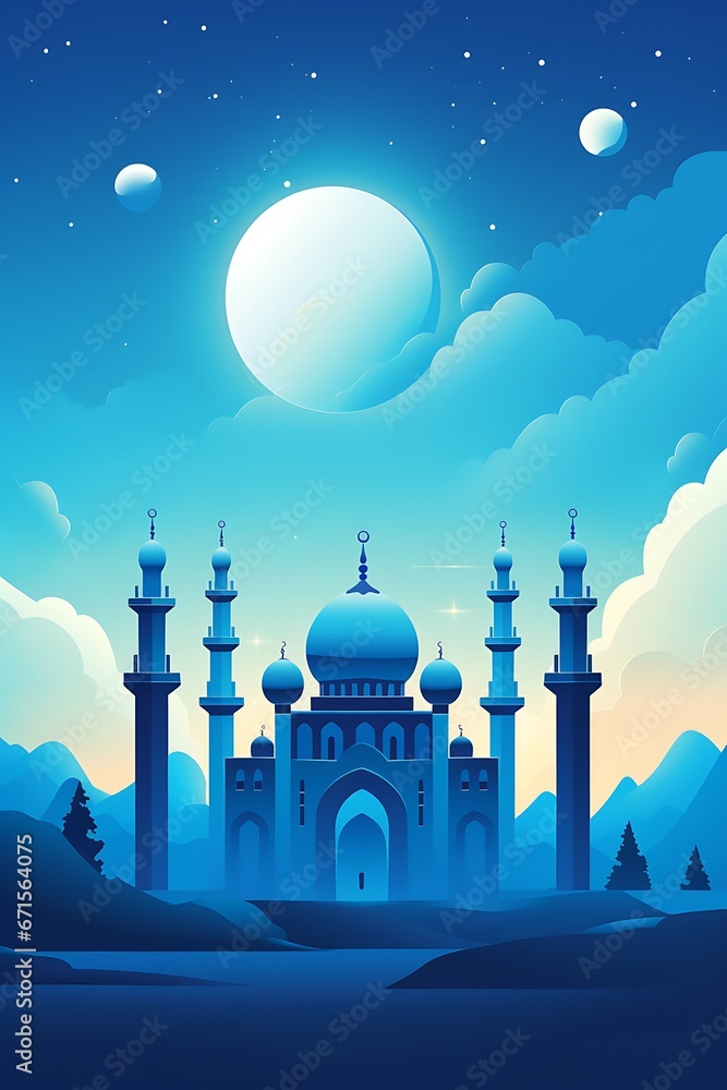 Wall mural blue great cartoon mosque illustration