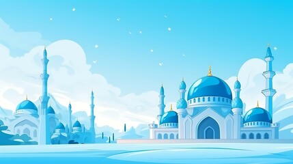 blue great cartoon mosque illustration