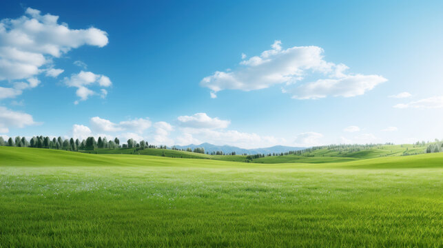 landscape wallpaper of meadow with field and grass and blue sky
