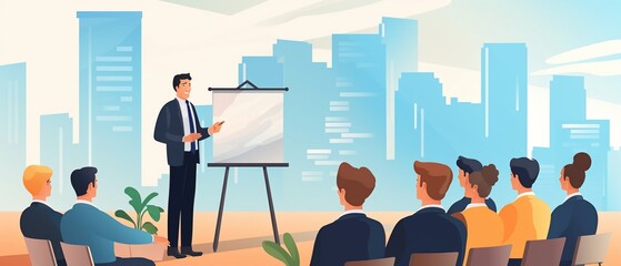 Flat Design Business Training with Trainer and Leader