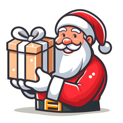 Santa Claus  cartoon vetor, smiling and holding a big package of cream gifts.white background