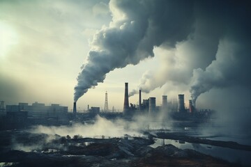 Industrial Factory Pollution and Smokestack Exhaust Gases
