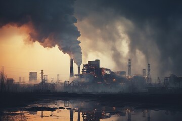 Industrial Factory Pollution and Smokestack Exhaust Gases