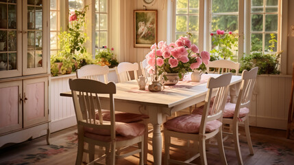 Fototapeta na wymiar Country dining room decor interior design
