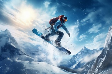 Naklejka na ściany i meble Snowboarder's Extreme Jump in Winter Sports