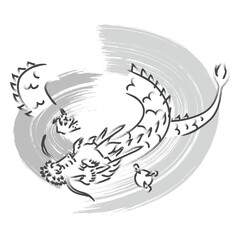 手書きの龍とブラシストローク背景のイラスト