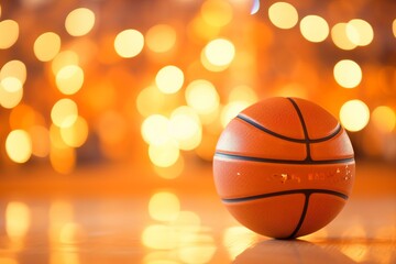 Obraz premium Basketball Ball in Gym with Bokeh Lights