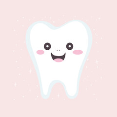 Cute smiley cartoon tooth character vector clipart