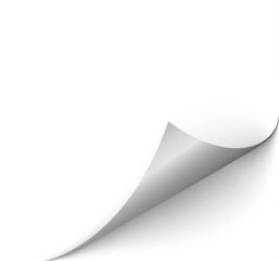 Realistic curls of the corners of a paper page on a transparent background with shadow, curled corners of a sheet of paper. The edges of vector stickers are bent. Corners of paper pages.