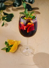 Refreshing classic fruit sangria top view