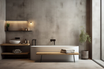 Minimal design interior of modern contemporary bathroom - obrazy, fototapety, plakaty