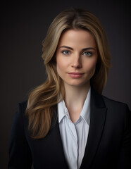 Portrait of young attractive businesswoman looking at camera generative ai