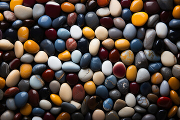 Abstract texture of polished pebbles stones background, top view