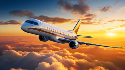 Fototapeta na wymiar Luxury private jet flying above the clouds.