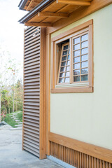 closeup of traditional wooden Japanese house