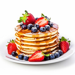 Delicious Pancakes with berries on plate on isolated white background - ai generative