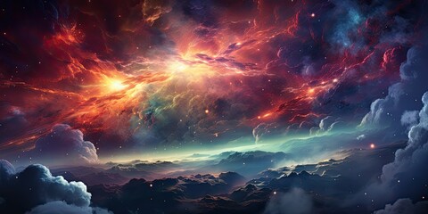 Fototapeta na wymiar Kosmiczna sceneria z gwiazdami i chmurami. 