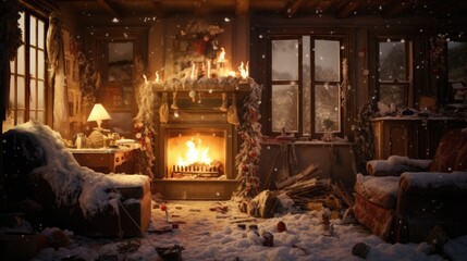 Obraz na płótnie Canvas fireplace with christmas decorations