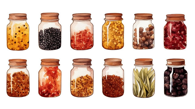 Watercolor Set of spices elements collection clipart . generative ai